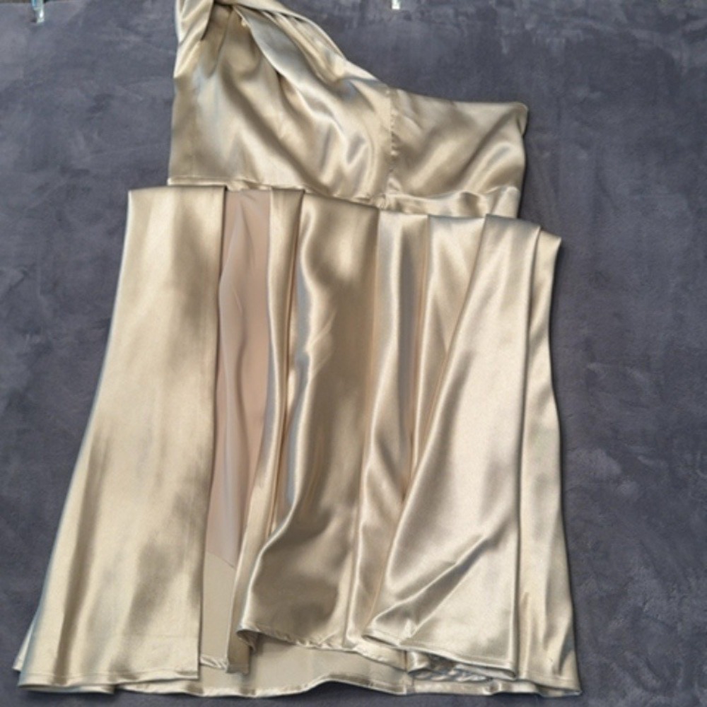 Birdy Grey Dress Women 1X Gold One Shoulder Formal Wedding Guest